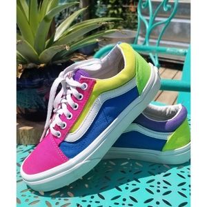 Vans Old Skool Neon Color-Block Skate Shoe - Little Kid